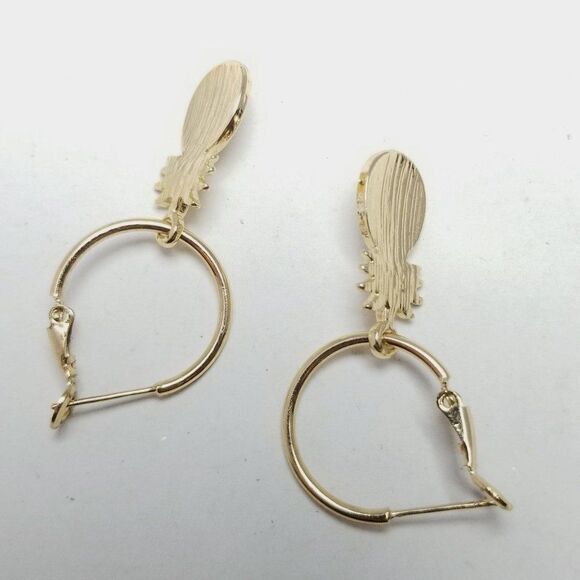 Vintage Rhinestone Encrusted Pineapple Charm Dangle Hoop Earrings, Retro Estate - Picture 3 of 6